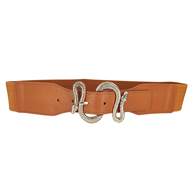 Redhorns Elastic Ladies Wide Belt#color_brown-golden-buckle