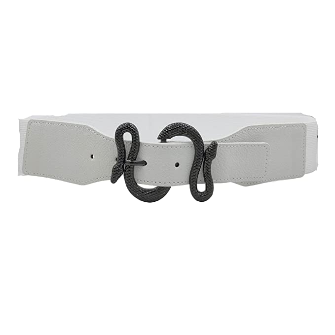 Redhorns Elastic Ladies Wide Belt#color_white-black-buckle