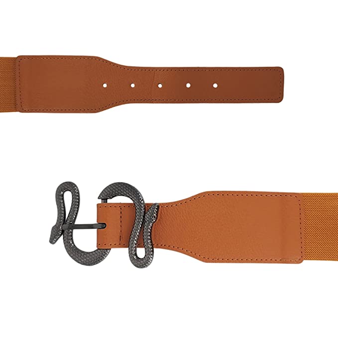 Redhorns Elastic Ladies Wide Belt#color_brown-black-buckle