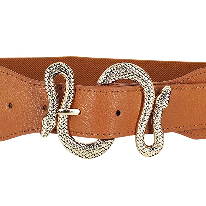Redhorns Elastic Ladies Wide Belt#color_brown-golden-buckle
