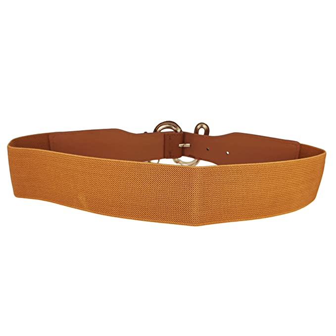 Redhorns Elastic Ladies Wide Belt#color_brown-golden-buckle