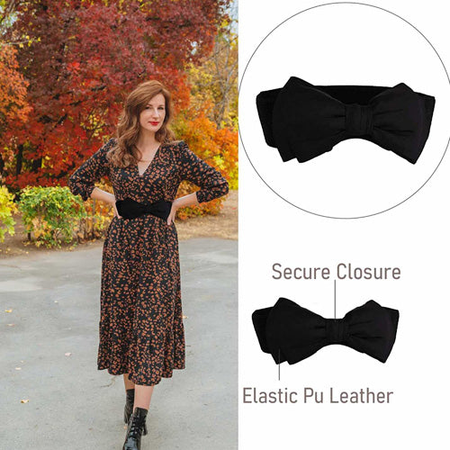 Redhorns Bow Knot Design Elastic Ladies Waist Belt#color_black