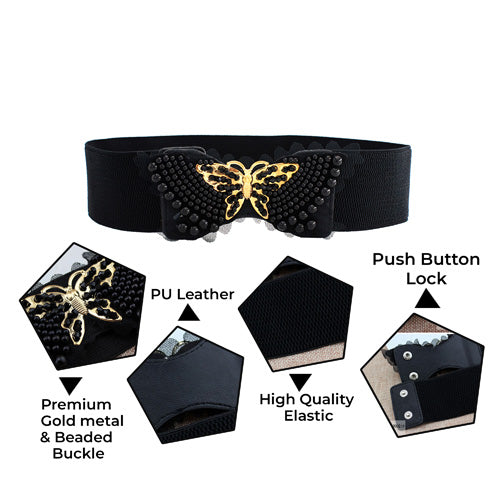 Butterfly Design Ladies Elastic Belt Black#color_black