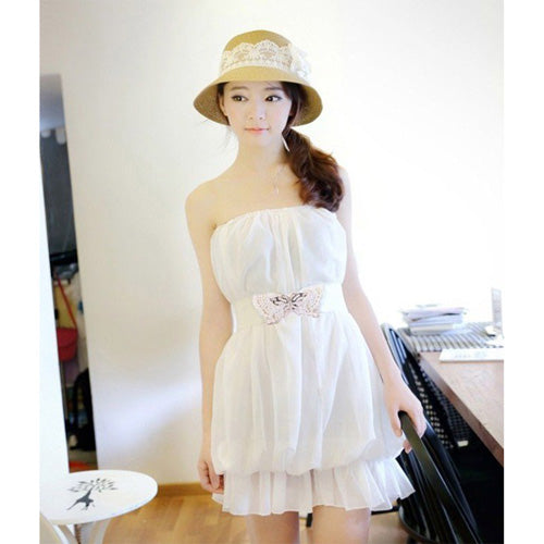 Butterfly Design Ladies Elastic Belt White#color_white