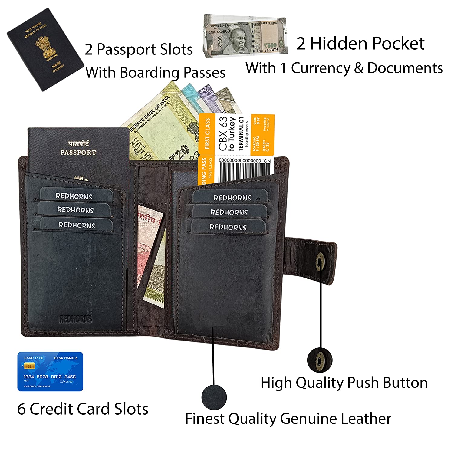 Redhorns Unisex Cardholder Passport Holdert#color_dark-brown