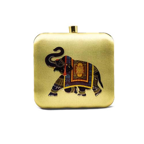 Elephant Art Graphic Printed Women's Clutch Bag  Color Beige Blue