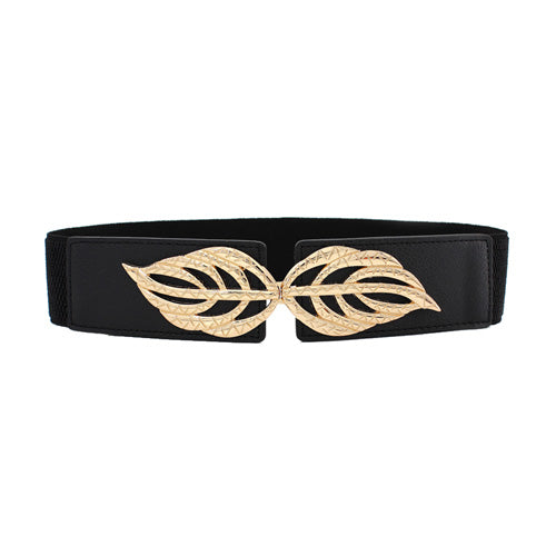 Floral Design Ladies Elastic Belt Black#color_black