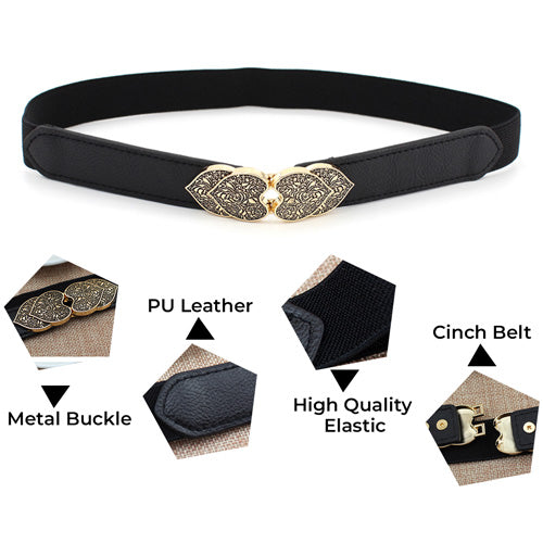 Floral Design Ladies Elastic Belt Black#color_black