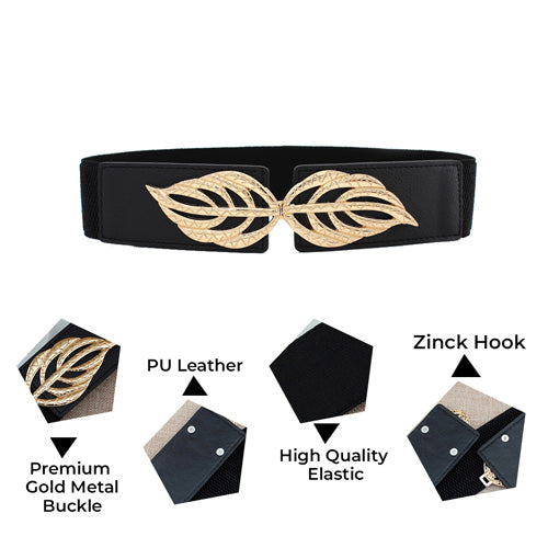 Floral Design Ladies Elastic Belt Black#color_black
