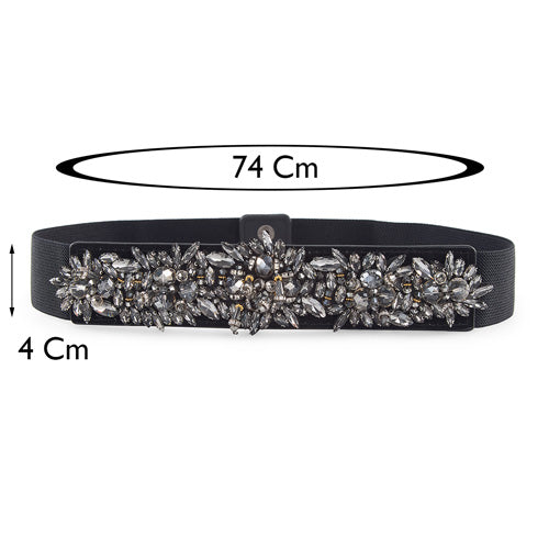 Floral Design Ladies Belt Black#color_black