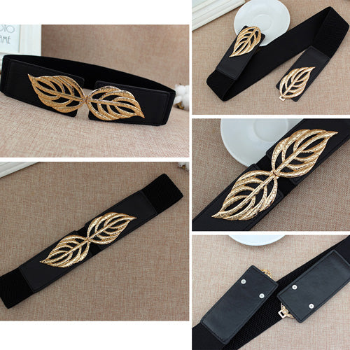 Floral Design Ladies Elastic Belt Black#color_black