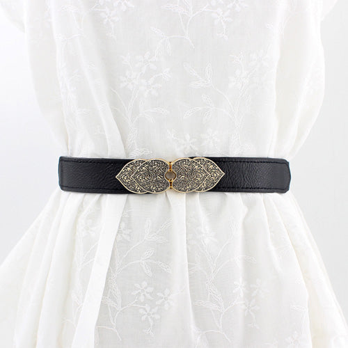 Floral Design Ladies Elastic Belt Black#color_black