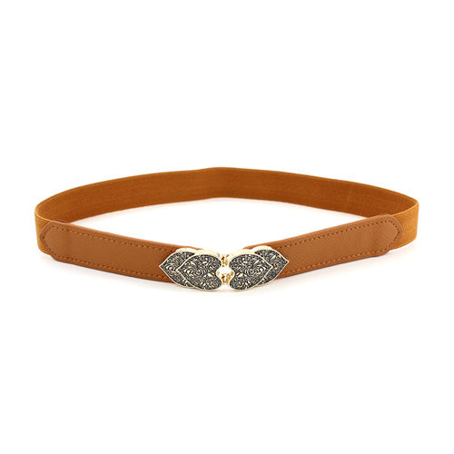 Floral Design Ladies Elastic Belt Brown#color_brown