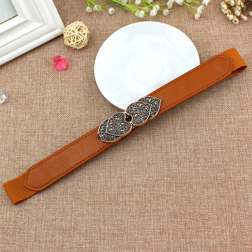 Floral Design Ladies Elastic Belt Brown#color_brown