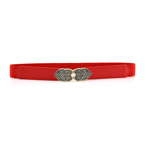 Floral Design Ladies Elastic Belt Red#color_red