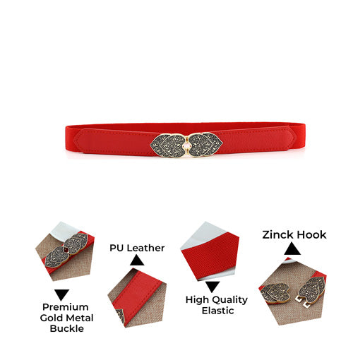 Floral Design Ladies Elastic Belt Red#color_red