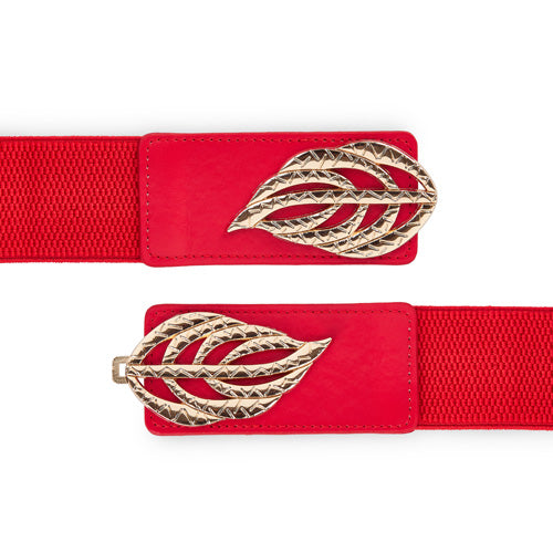 Floral Design Ladies Elastic Belt Red#color_red