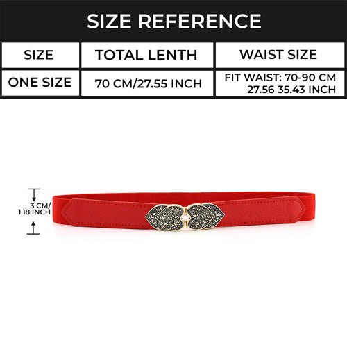 Floral Design Ladies Elastic Belt Red#color_red
