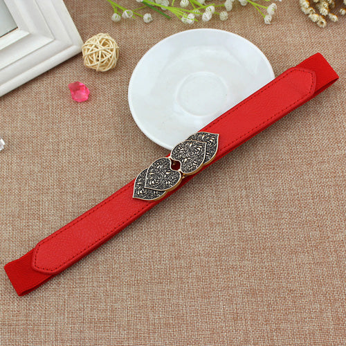 Floral Design Ladies Elastic Belt Red#color_red
