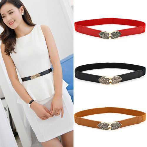 Floral Design Ladies Elastic Belt Red#color_red