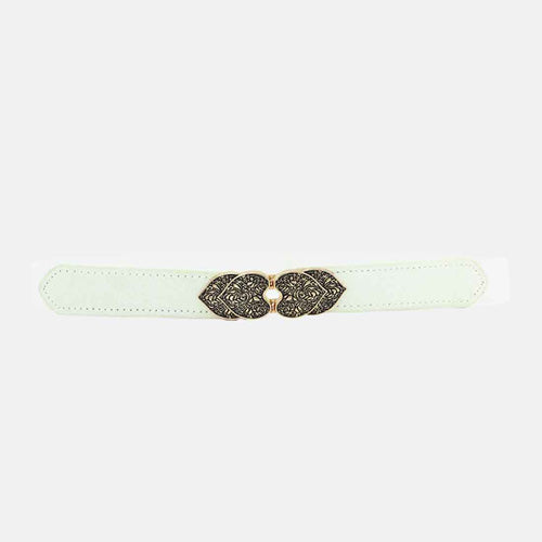 Floral Design Ladies Elastic Belt White#color_white