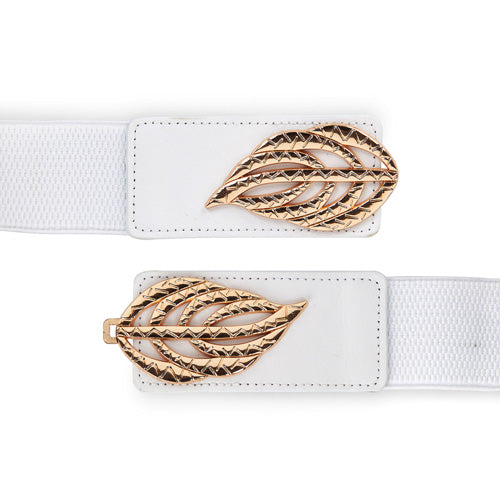 Floral Design Ladies Elastic Belt White#color_white