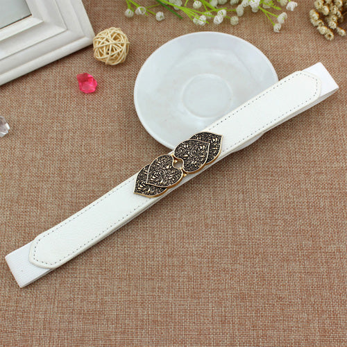 Floral Design Ladies Elastic Belt White#color_white