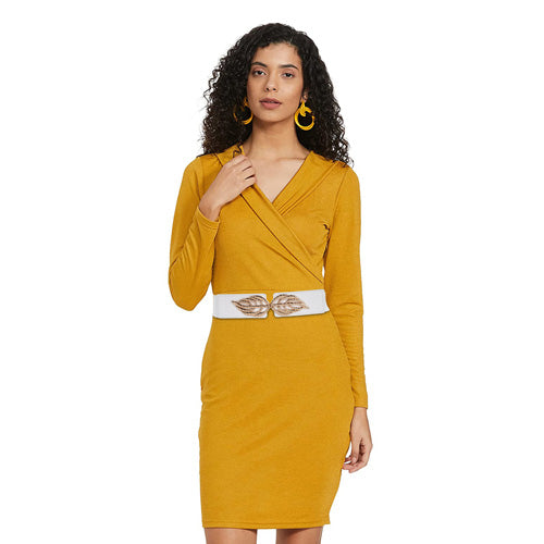 Floral Design Ladies Elastic Belt White#color_white