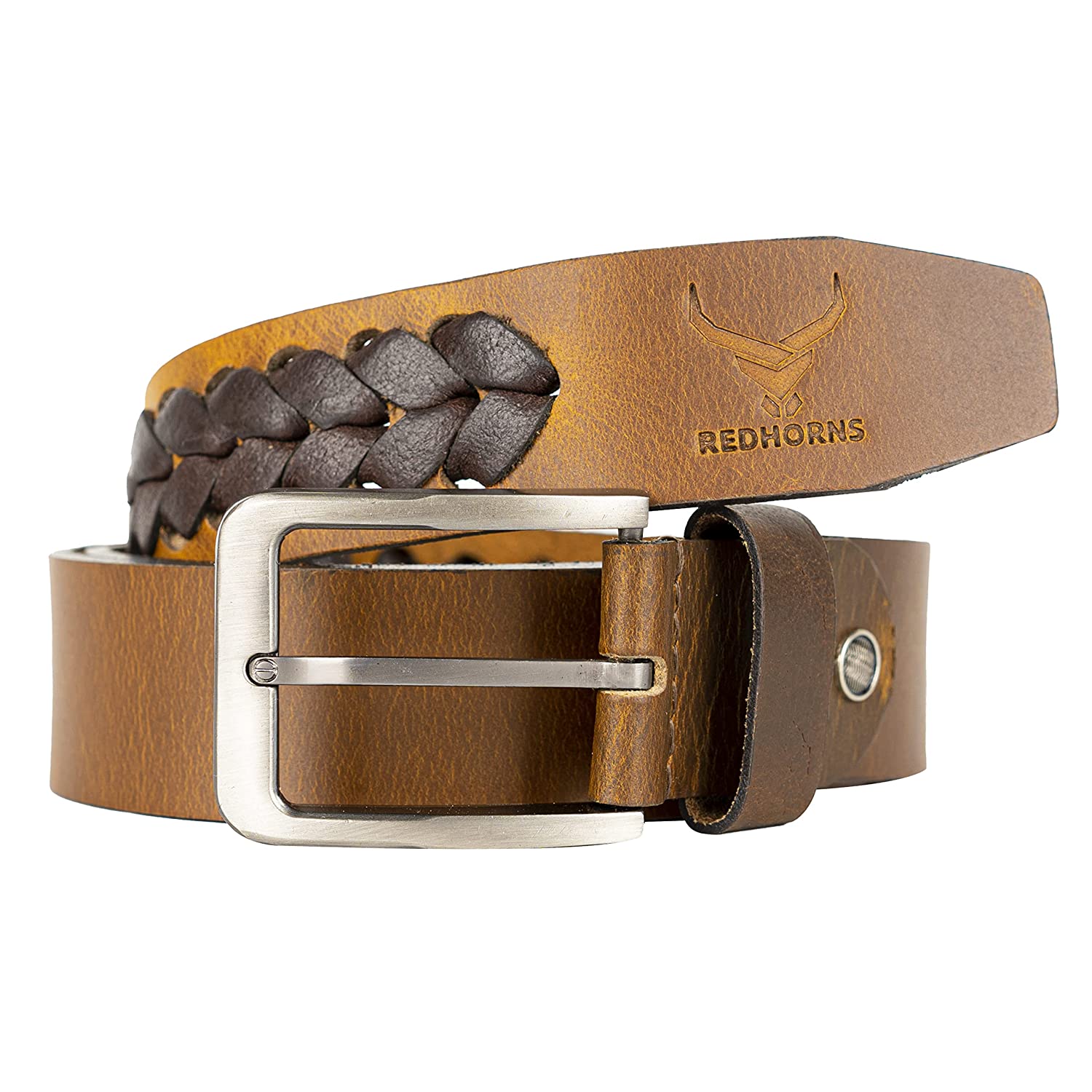 Mens leather waist belt#color_tan