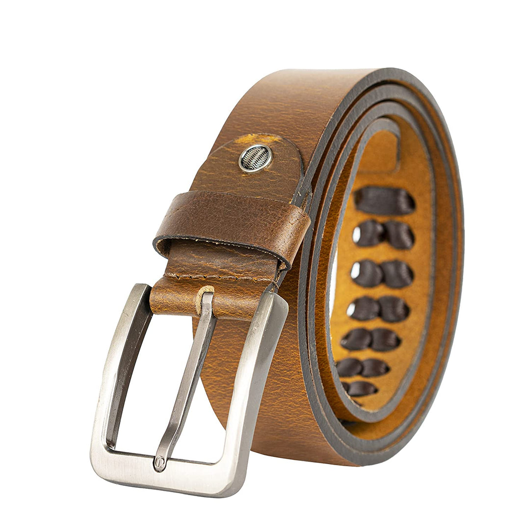 Mens leather waist belt#color_tan