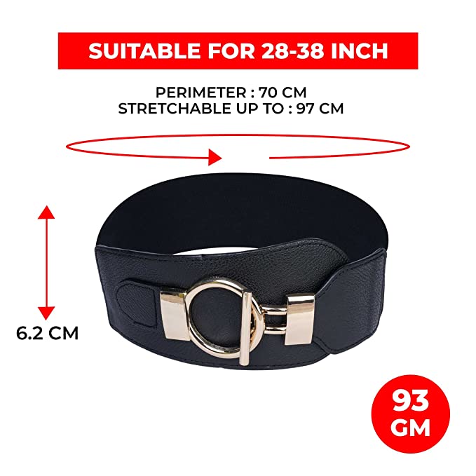 Block Shaped Design Ladies Elastic Belt#color_black