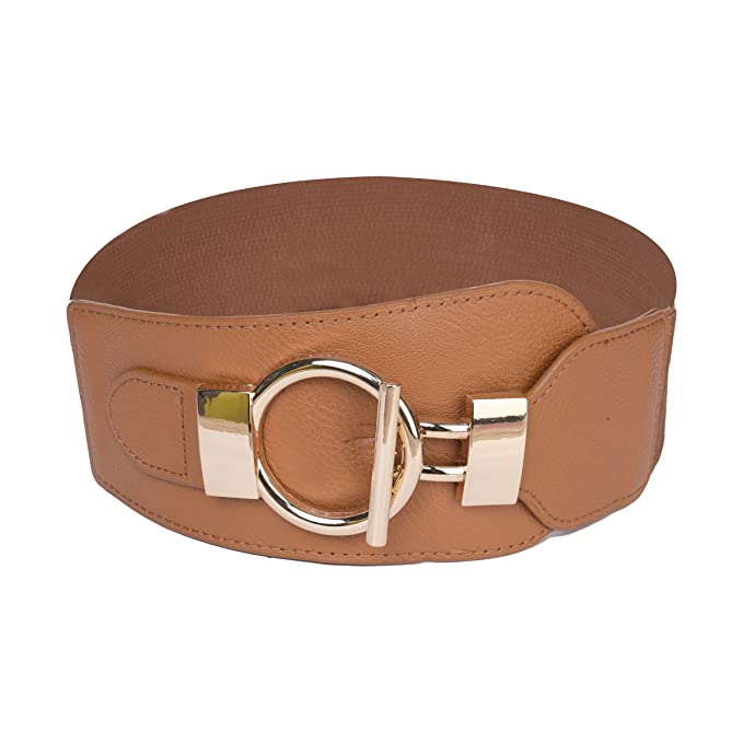 Block Shaped Design Ladies Elastic Belt#color_brown
