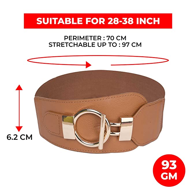 Block Shaped Design Ladies Elastic Belt#color_brown