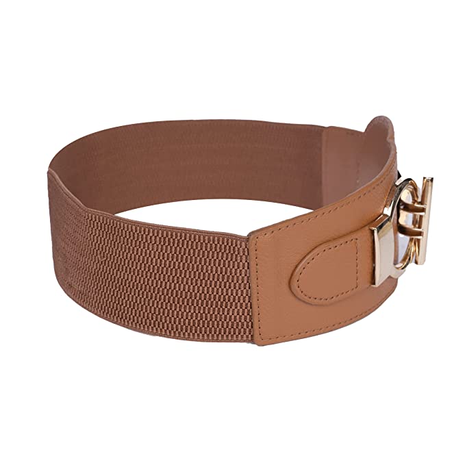 Block Shaped Design Ladies Elastic Belt#color_brown