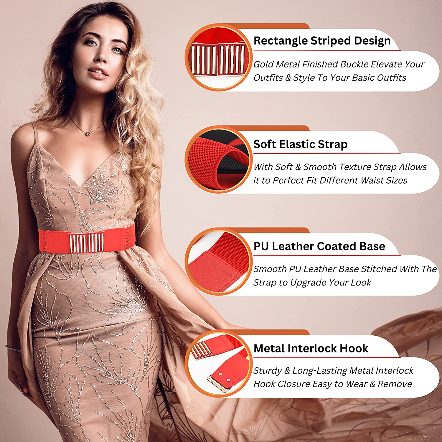 Redhorns Elastic Ladies Wide Belt#color_red