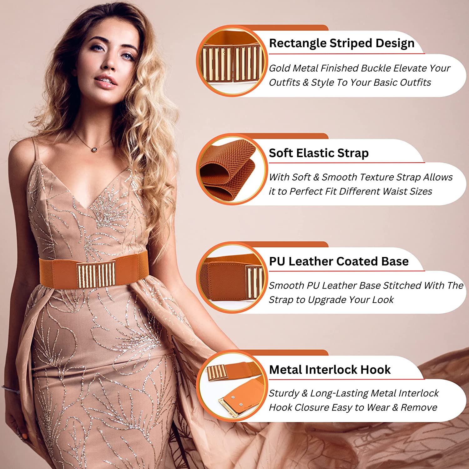 Redhorns Elastic Ladies Wide Belt#color_tan
