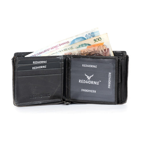 Men's Genuine Leather Bi-Fold Wallet Tan#color_black