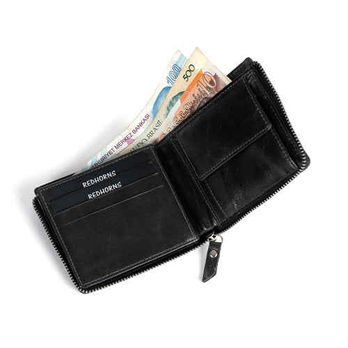 Men's Genuine Leather Bi-Fold Wallet Tan#color_black
