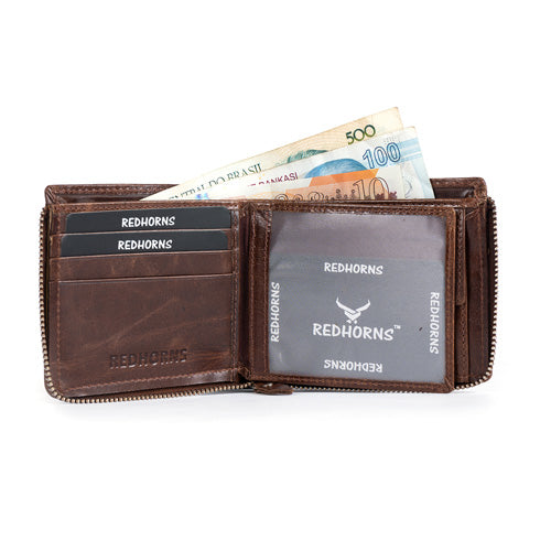 Men's Genuine Leather Bi-Fold Wallet Tan#color_brown