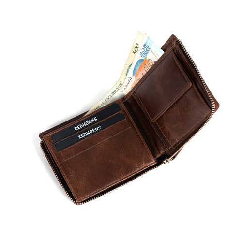 Men's Genuine Leather Bi-Fold Wallet Tan#color_brown