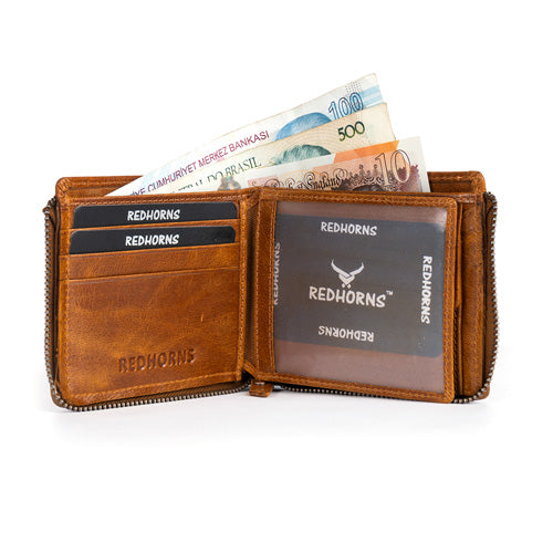 Men's Genuine Leather Bi-Fold Wallet Tan#color_tan