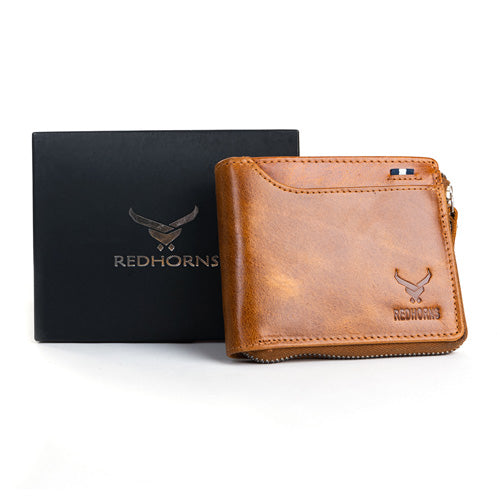 Men's Genuine Leather Bi-Fold Wallet Tan#color_tan