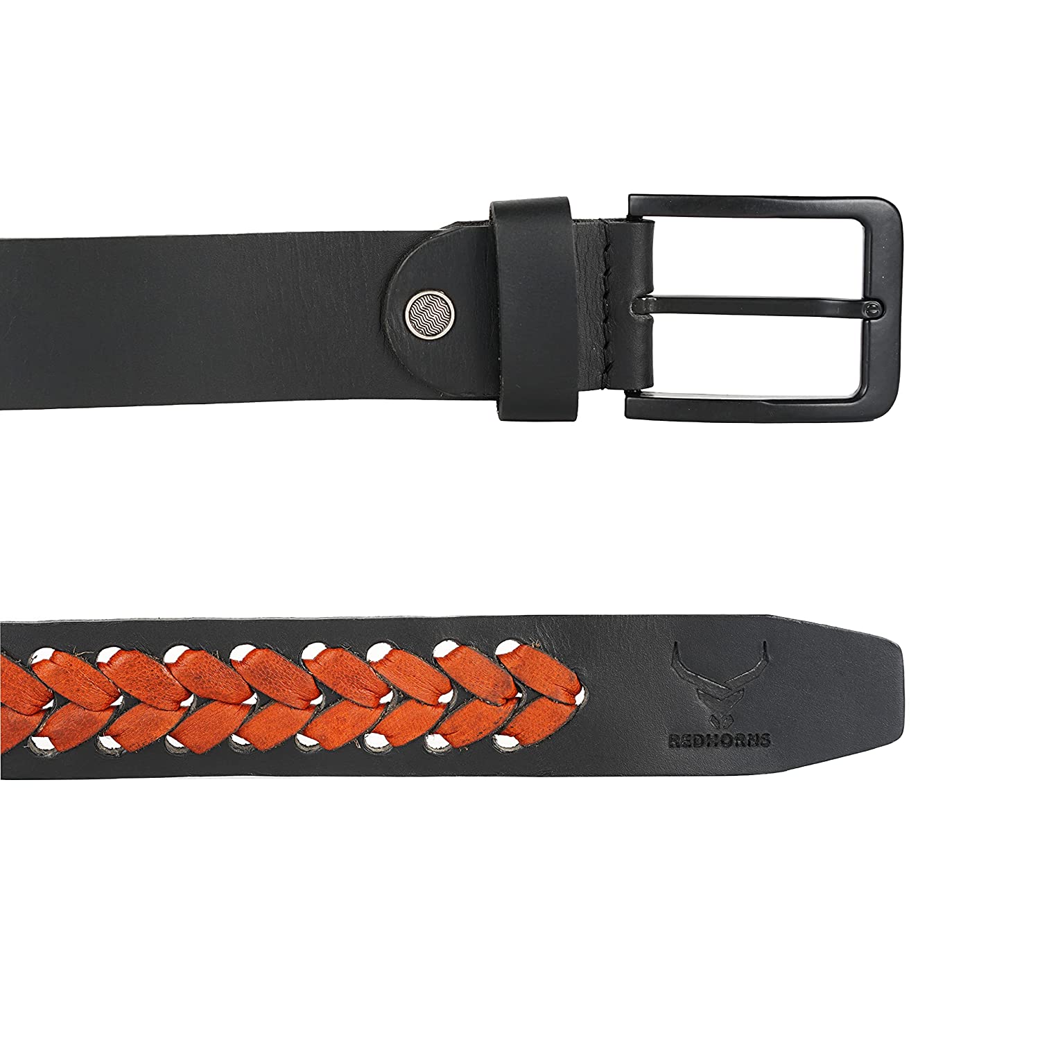 Mens leather waist belt#color_black