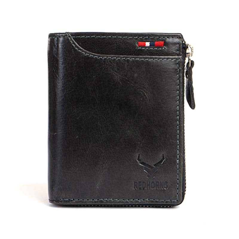 Men's Genuine Leather Bi-Fold Wallet#color_black