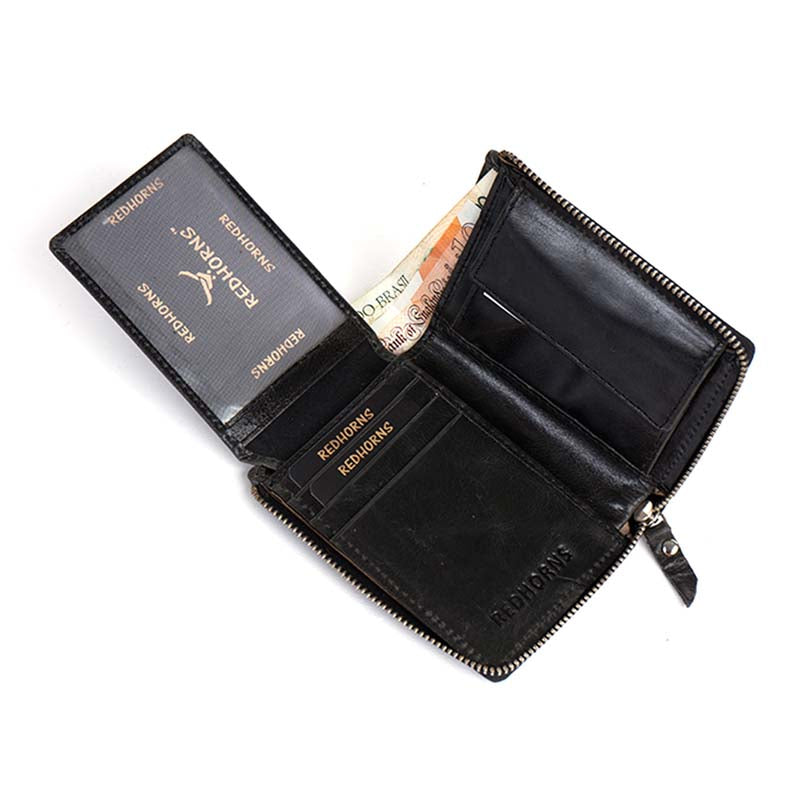Men's Genuine Leather Bi-Fold Wallet#color_black