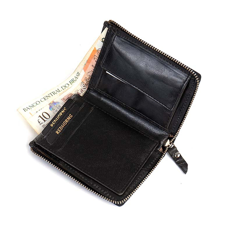 Men's Genuine Leather Bi-Fold Wallet#color_black