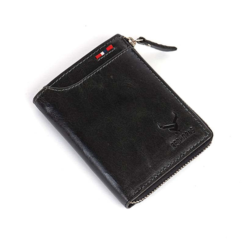 Men's Genuine Leather Bi-Fold Wallet#color_black
