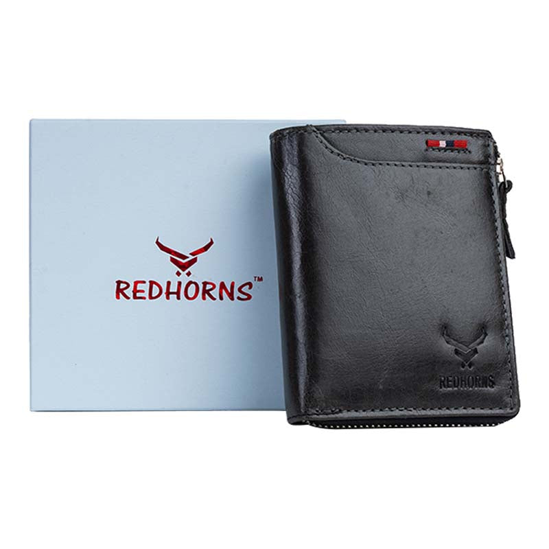 Men's Genuine Leather Bi-Fold Wallet#color_black