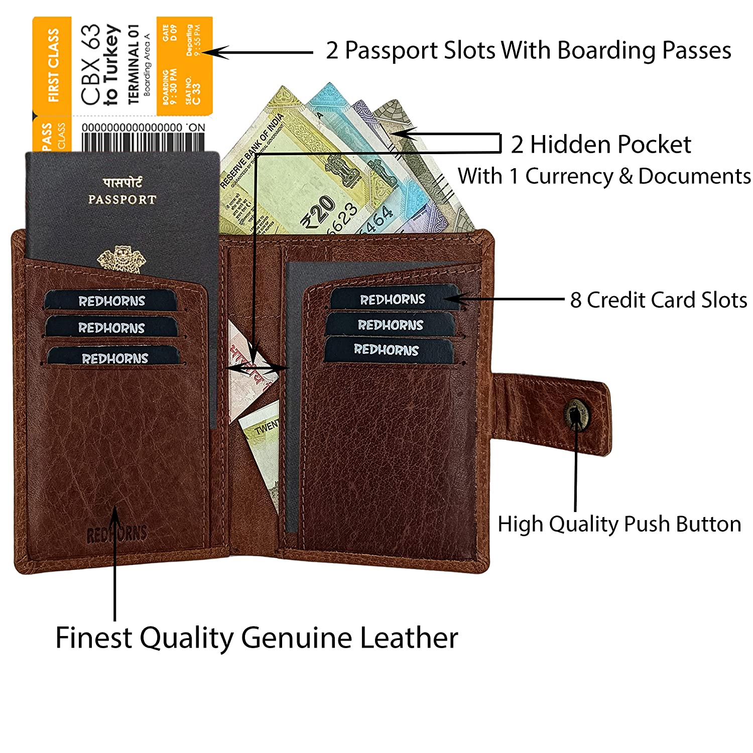 Redhorns Unisex Cardholder Passport Holdert#color_tan
