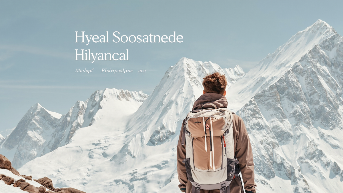 REDHORNS Hiking Bags - hiker with beige backpack overlooking snowy white mountain peaks
